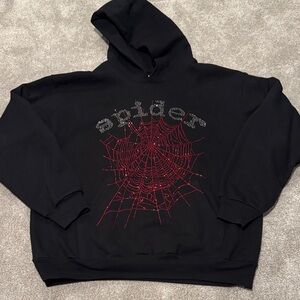 Spider Stylish Black Hoodie with Red Web Design